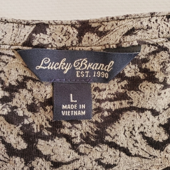 1459 * Lucky Brand Paisley Print Long Sleeve Blouse Black Tan Brown Size L - Picture 3 of 9